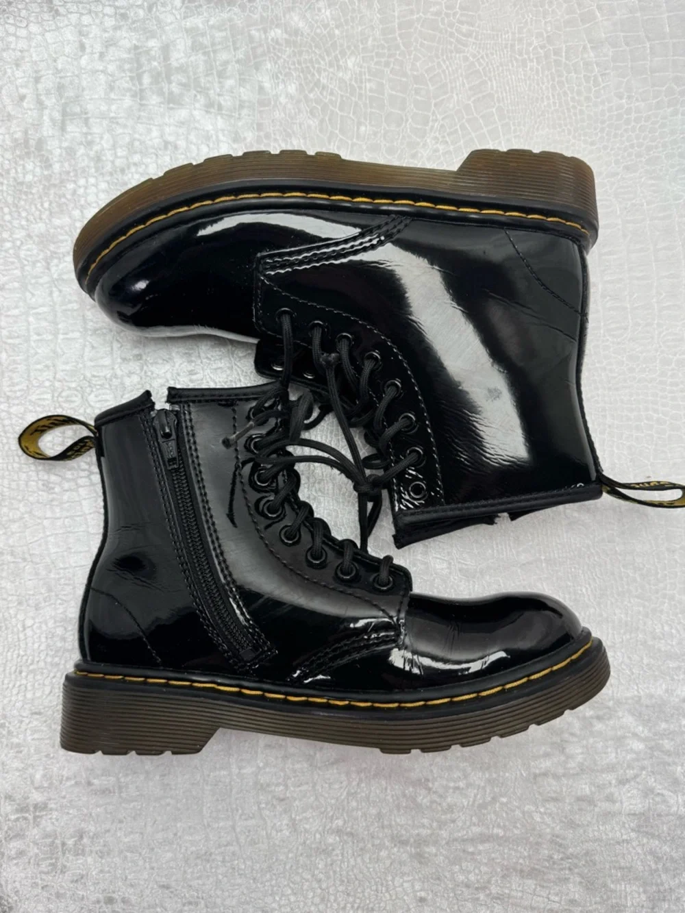 Dr. Martens Little Girl’s Black Patent Lace-Up Side Zip Boots, Size 1